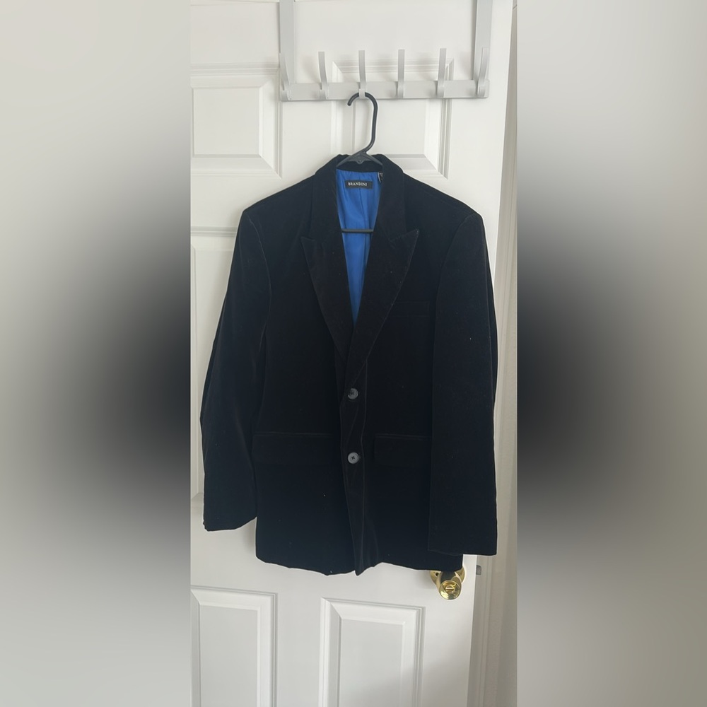 Mens Blazer-BRANDINI-black velvet 100% cotton 2 button lined Event Holiday-S